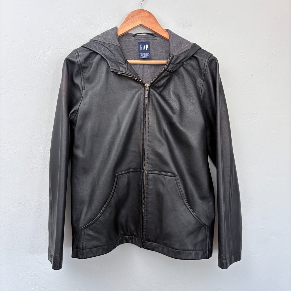 Gap Vintage Hooded Lamb Nappa Leather Jacket Women Size Medium Black